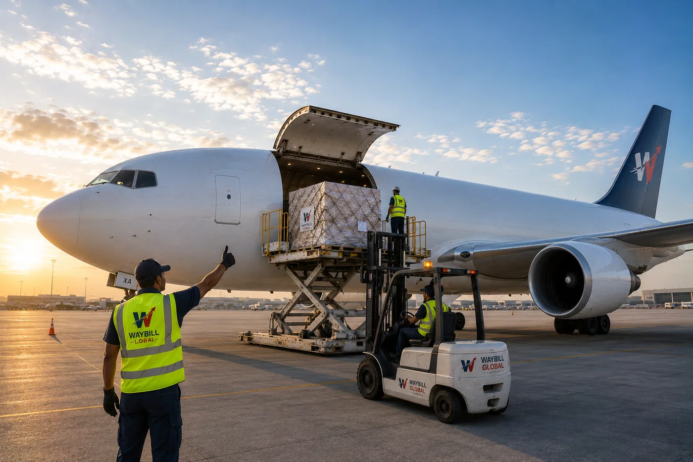 Waybill Global Logistics cargo aircraft in flight