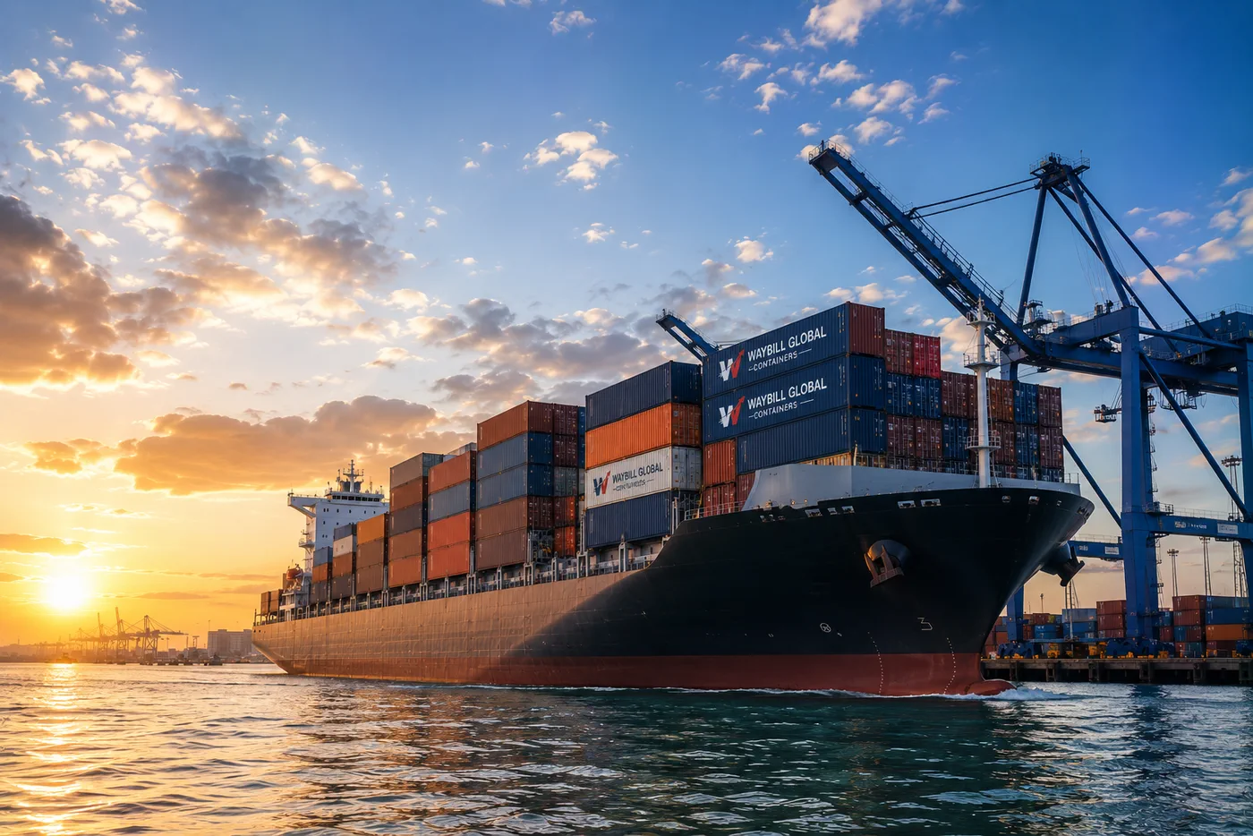 Waybill Global Logistics container ship at sea